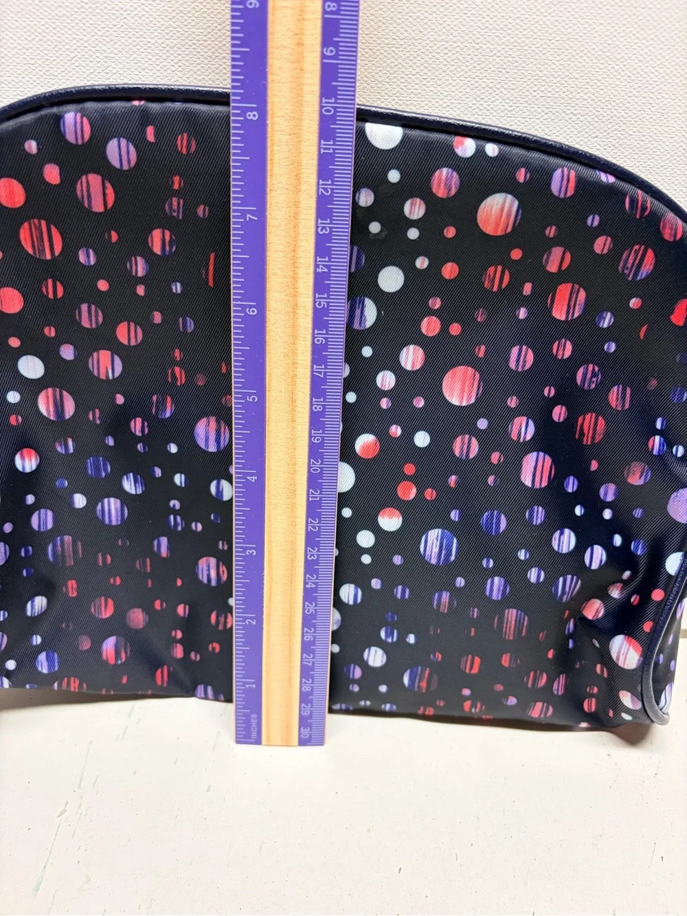 Adrienne Vittadini Navy Cosmetic Bag with Multicolor Dot Pattern